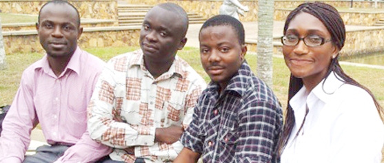 The four scholarship winners (from left) Phillip Kofi Adom, George Acheampong, Raphael Odoom and Jemima Abena Yakah